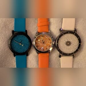 WORKING Lot Of 3 Glitter Statement Watches Orange Blue White
